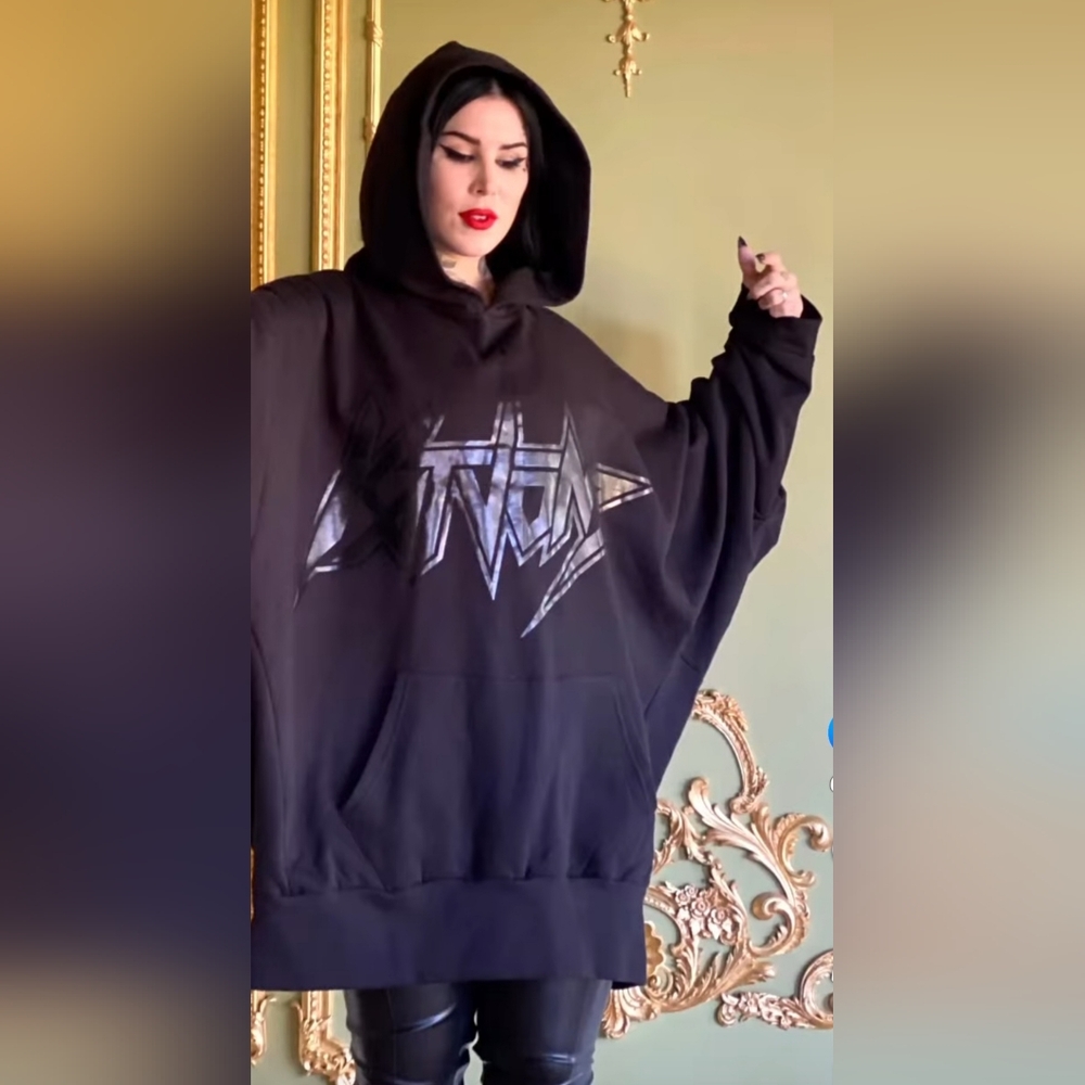 Kat Von D Black Hoodie with Black On Black Shiny Graphic